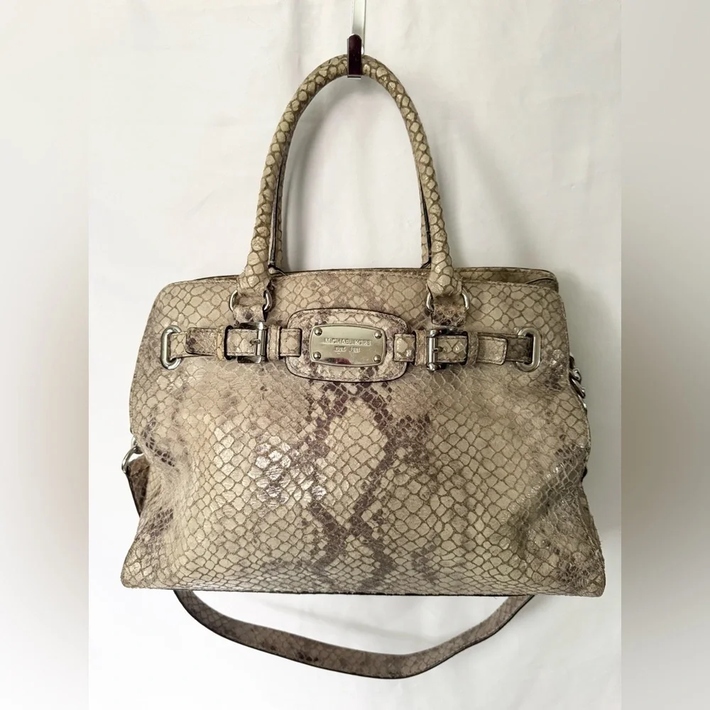 MICHAEL Michael Kors Beige Snake-Print Satchel
